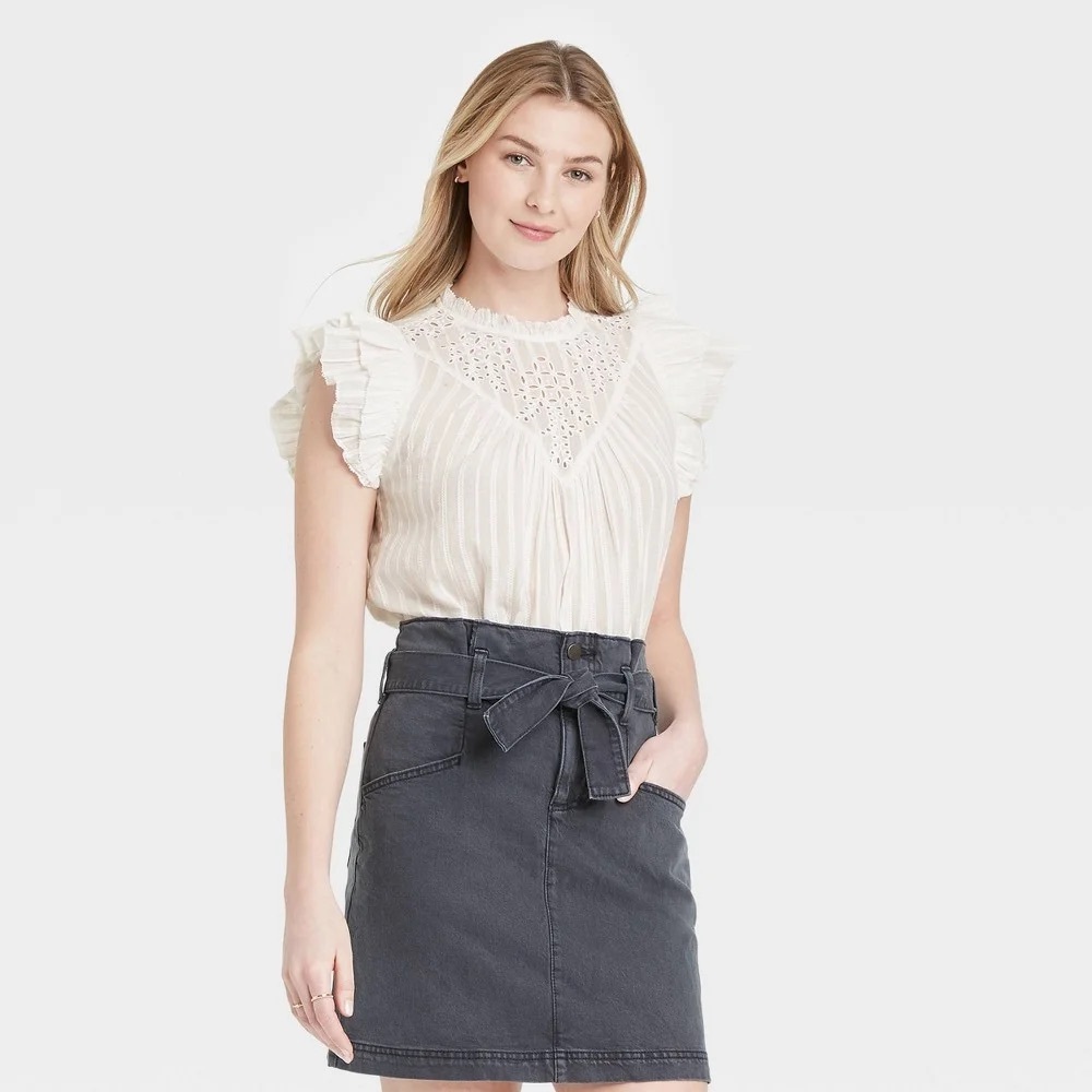 Universal Thread White Eyelet Ruffle Blouse